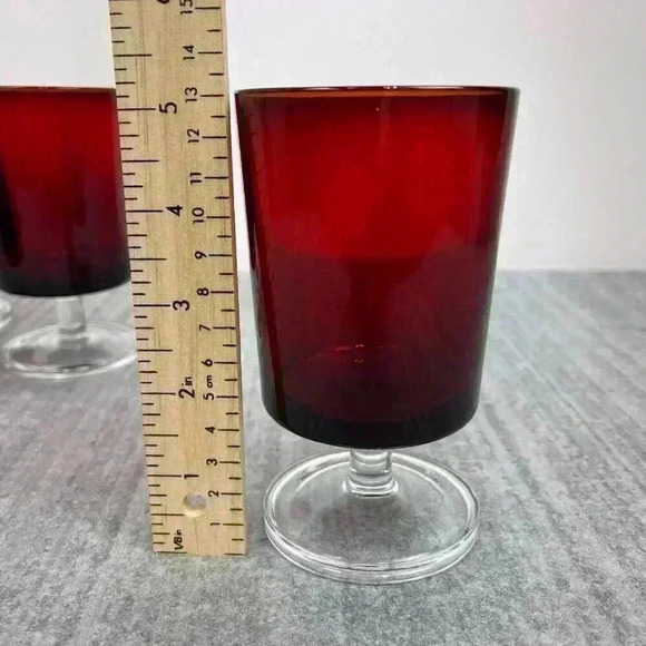 Ruby Red‎ wine glasses clear stems France 5" tall set of 3 - Picture 5 of 7